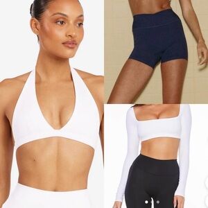 3 Piece CSB Set: Longsleeve Crop, Navy criss cross short 4” & halter bra